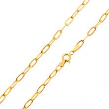 Lanț din aur galben de 585 - zale mai mari, ovale, netede și crestate, 450 mm