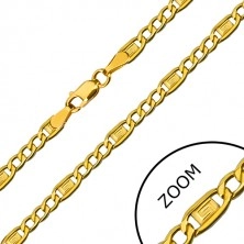 Lanț din aur - trei ochiuri ovale, za cu cheie grecească, 450 mm