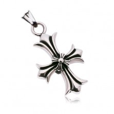 Pandantiv din oțel chirurgical, cruce model Floare de Crin, patină neagră