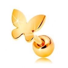 Piercing pentru ureche din aur 585 - fluture mic, plat cu suprafață lucioasă