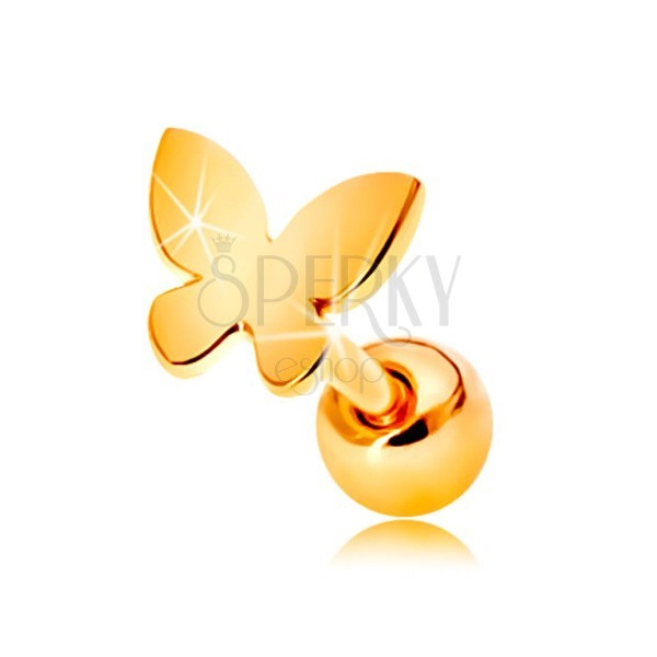 Piercing pentru ureche din aur 585 - fluture mic, plat cu suprafață lucioasă