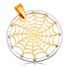Pandantiv din aur 14K - pânză de păianjen în contur de cerc, aur galben și alb