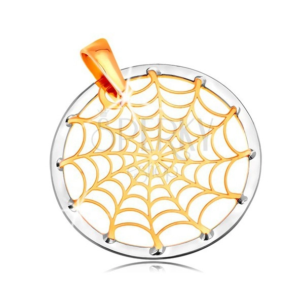 Pandantiv din aur 14K - pânză de păianjen în contur de cerc, aur galben și alb