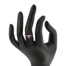 Inel din aur alb de 14K, cu ametist violet, brațe înguste