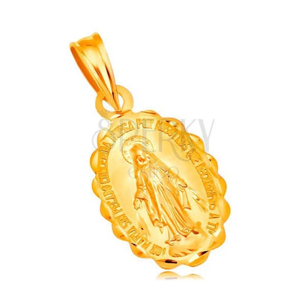 Pandantiv din aur galben de 14K - medalion oval cu Fecioara Maria, reversibil