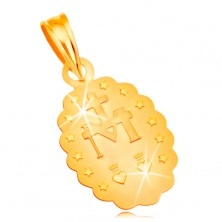 Pandantiv din aur galben de 14K - medalion oval cu Fecioara Maria, reversibil
