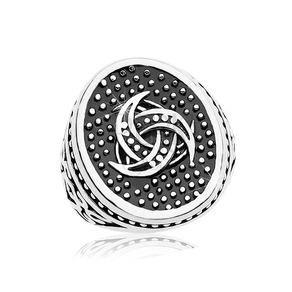 Inel din oțel, oval punctat cu motiv Celtic, ornamente pe brațe