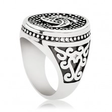 Inel din oțel, oval punctat cu motiv Celtic, ornamente pe brațe