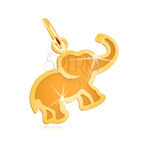 Pandantiv din aur galben de 14K - elefant mic, plat cu centru mat