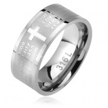 Inel din oțel, bandă mată cu cruce și ”rugăciunea Domnului”, 6 mm
