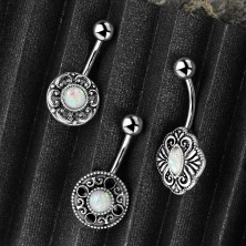 Set trei piercing-uri pentru buric cu opal sintetic, ornamente, patină
