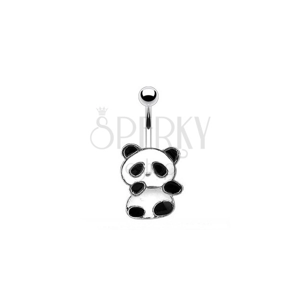 Piercing pentru buric din oțel - panda cu smalț alb și negru
