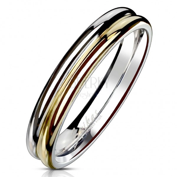 Inel din oțel 316L - inel bicolor cu crestături în mijloc, 4 mm
