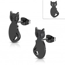 Cercei din oțel inoxidabil de culoare neagră, pisică cu decupaje pe față