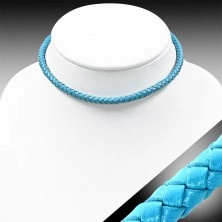 Colier din piele sintetică de culoare albastru deschis, model împletitură, închidere magnetică