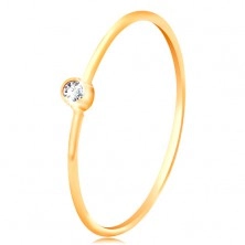 Inel din aur 585 cu diamante - diamant transparent strălucitor în montură strălucitoare, brațe înguste