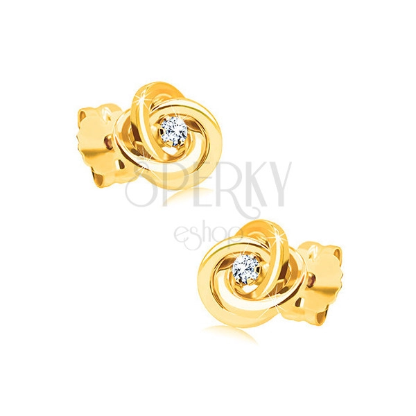 Cercei aur galben 585 cu diamant - trei noduri cu cercuri