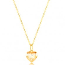 Pandantiv din aur 585 - inimă tridimensională cu mici raze și aur alb
