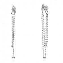 Cercei din argint 925 - frunză cu lanț și bilă