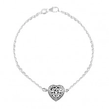 Brățară din argint 925, inimă cu patină și ornamente