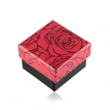 Cutie cadou pentru inel sau cercei, cu trandafiri, combinație negru-roșu