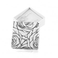 Cutie pentru cercei sau două inele, model cu trandafiri negri pe fundal alb
