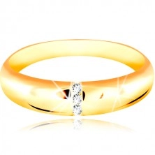 Inel din aur de 14K - zirconii transparente, braţe netede, proeminente
