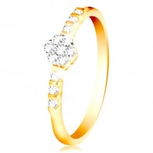 Inel din aur de 14K - floare strălucitoare, zirconii mici pe brațe
