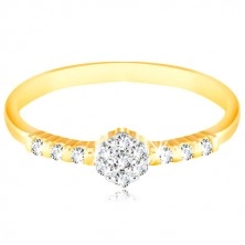 Inel din aur de 14K - floare strălucitoare, zirconii mici pe brațe