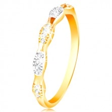 Inel din aur de 14K - bicolor, cu zirconii, brațe strălucitoare