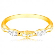 Inel din aur de 14K - bicolor, cu zirconii, brațe strălucitoare