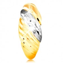 Inel din aur 585 - linii proeminente din aur galben și alb