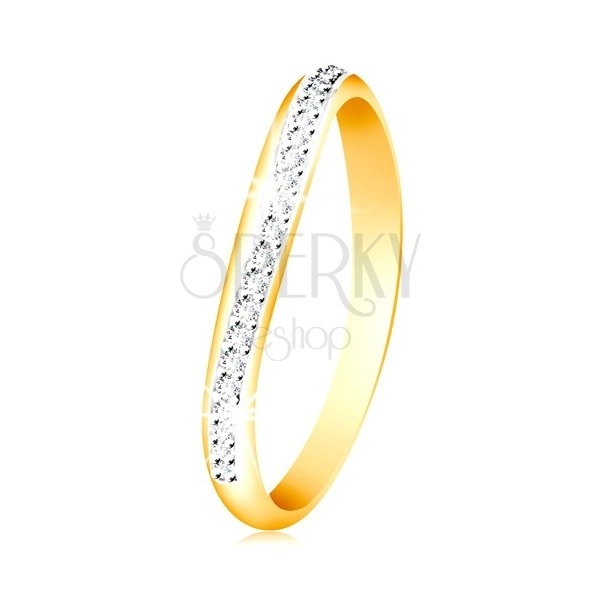Inel din aur de 14K - linie curbată strălucitoare de zirconii și aur alb