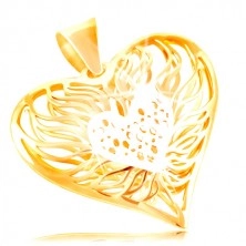 Pandantiv din aur 585 - inimă mare bicoloră, mijloc din aur alb