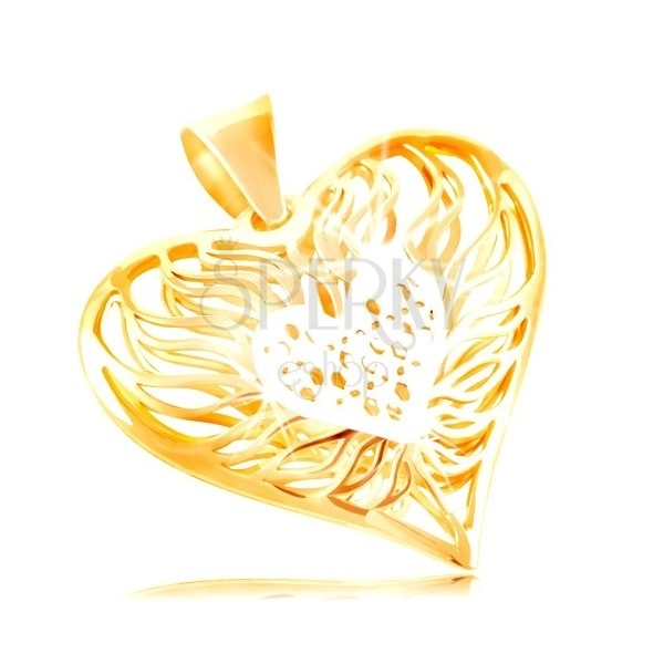 Pandantiv din aur 585 - inimă mare bicoloră, mijloc din aur alb