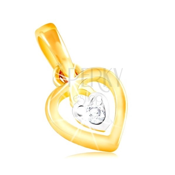 Pandantiv din aur de 14K - contur de inimă, inimă mică decorată cu zirconiu în mijloc