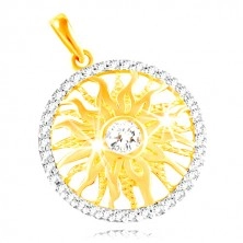 Pandantiv din aur 585 - soare strălucitor în contur de zirconii transparente