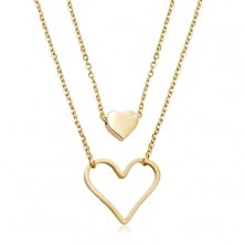 Colier din oțel inoxidabil auriu, inimă mică și contur de inimă mare, două lanțuri