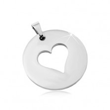 Pandantiv din oțel argintiu, cerc mat cu decupaj în formă de inimă