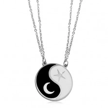 Coliere din oțel, două lanțuri, simbolul Jin Jang, o lună și o stea
