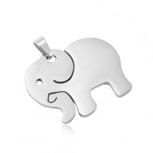 Pandantiv din oțel inoxidabil argintiu, elefant cu suprafața mată și decupaje