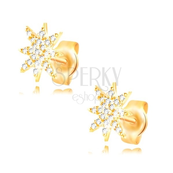 Cercei din aur de 14K - stea strălucitoare decorată cu zirconii transparente