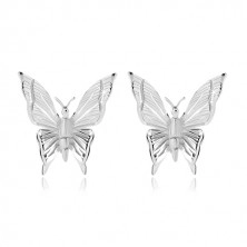 Cercei din argint 925, fluture cu linii gravate pe aripi
