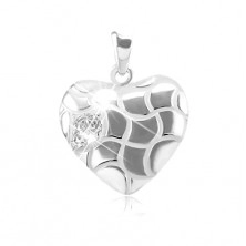 Set format din cercei și pandantiv din argint 925, inimă rotunjită decorate cu crestături și zirconii