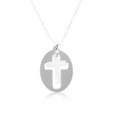 Colier din argint 925 – oval strălucitor cu o cruce mată în mijloc