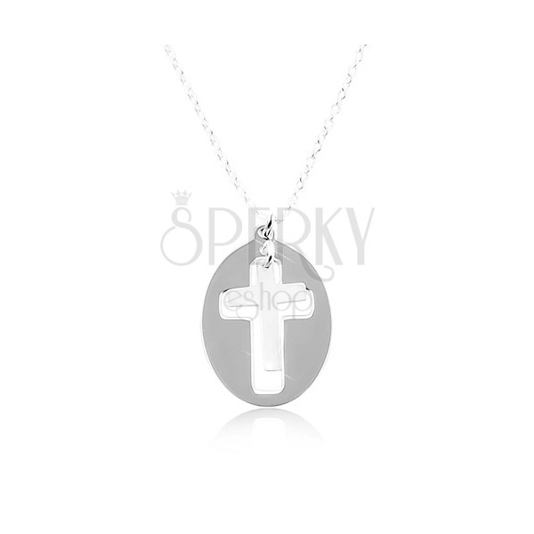 Colier din argint 925 – oval strălucitor cu o cruce mată în mijloc