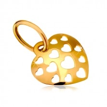 Pandantiv din aur 585 - inimă lucioasă convexă decorată cu inimi gravate
