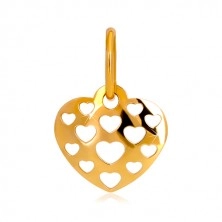 Pandantiv din aur 585 - inimă lucioasă convexă decorată cu inimi gravate