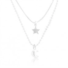 Colier din argint 925, lanț dublu, stea și lună