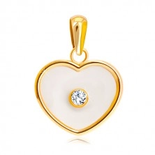 Pandantiv din aur galben de 14K - inimă cu suprafața perlată, zirconiu transparent 